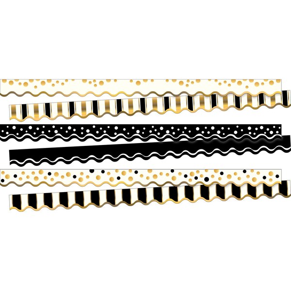 Barker Creek Black & Gold Double-Sided Scalloped Trim Set, 3 designs, 39/set 4047 - main